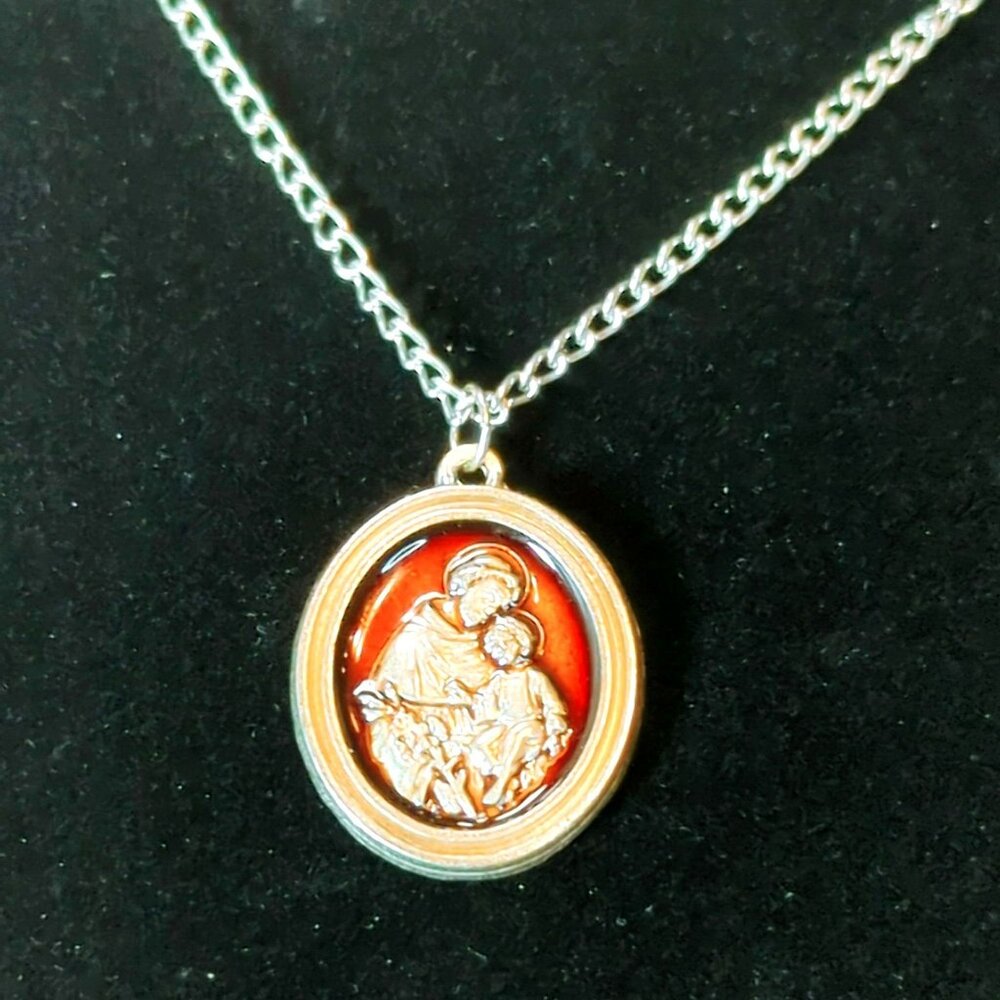 St. Anthony Pray For Us Pendant Metal Enamel Necklace With Chain 20in